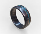Handmade Damascus Steel Ring with Titanium & Turquoise Inlay