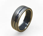 Damascus Steel Wedding Band: Titanium & Lapis Lazuli Inlay, Mens Ring
