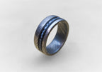 Damascus Wedding Band: Blue Opal & Ebony Wood Inlay, Handmade