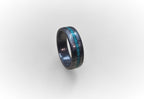 Damascus Steel Wedding Band: Turquoise Inlay Ring, Handmade
