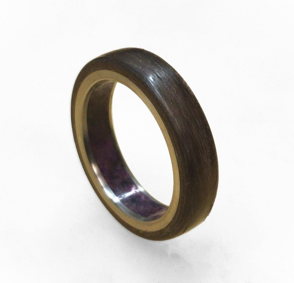 Titanium Wedding Band: Ziricote Wood & Amethyst Inlay