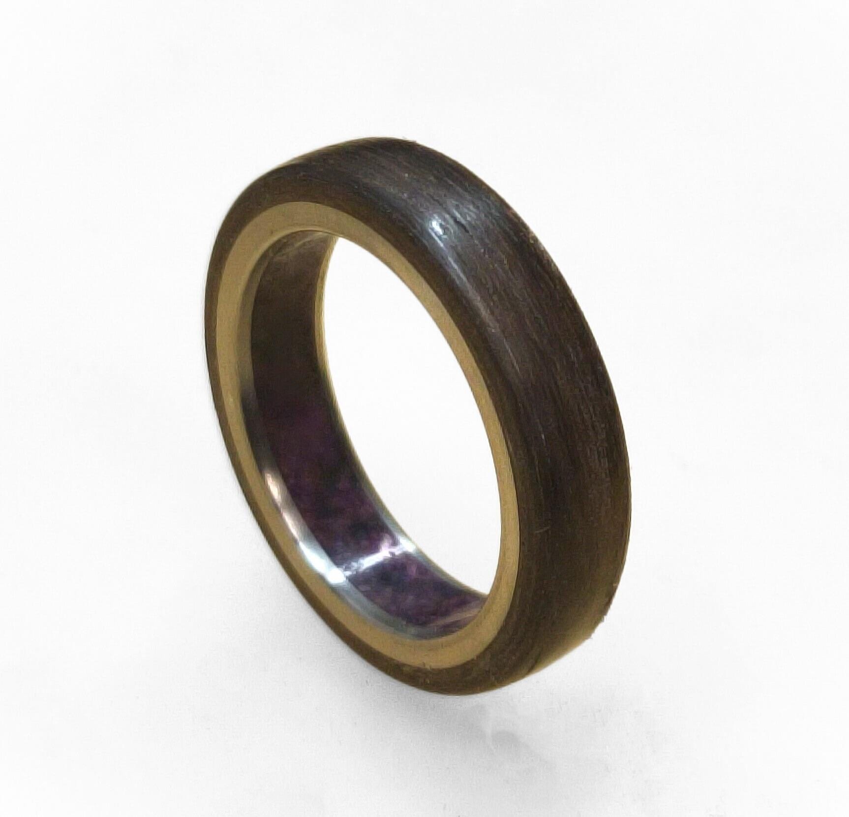 Titanium Wedding Band: Ziricote Wood & Amethyst Inlay
