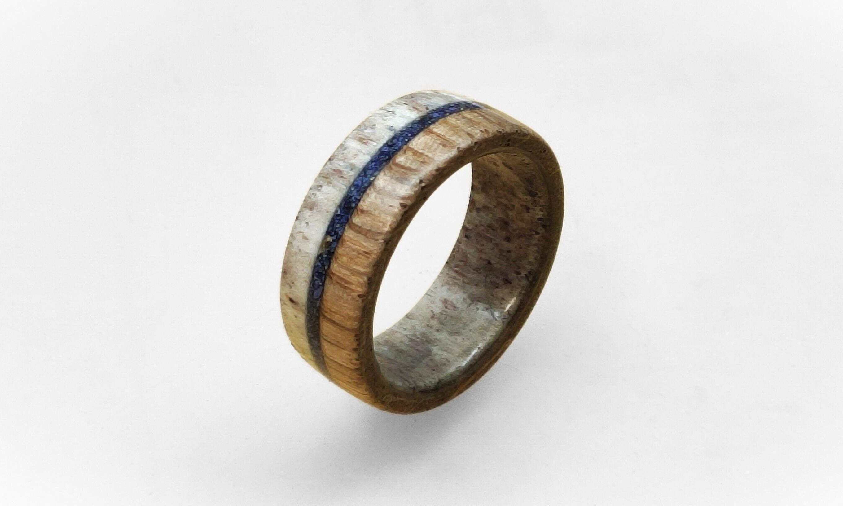Handmade Deer Antler Ring with Lapis Lazuli Inlays