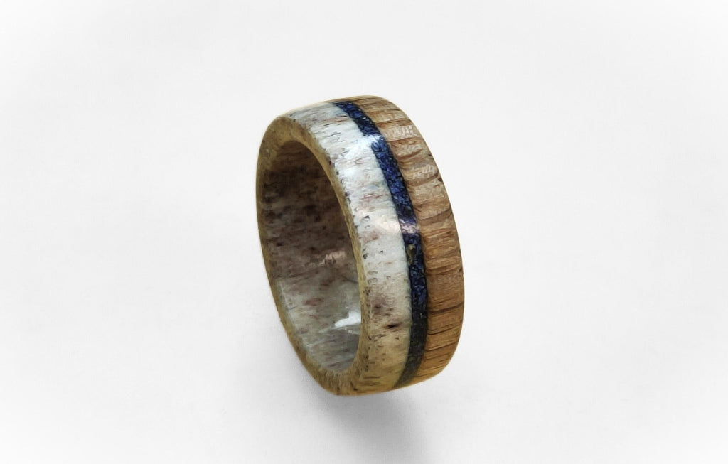 Handmade Deer Antler Ring with Lapis Lazuli Inlays
