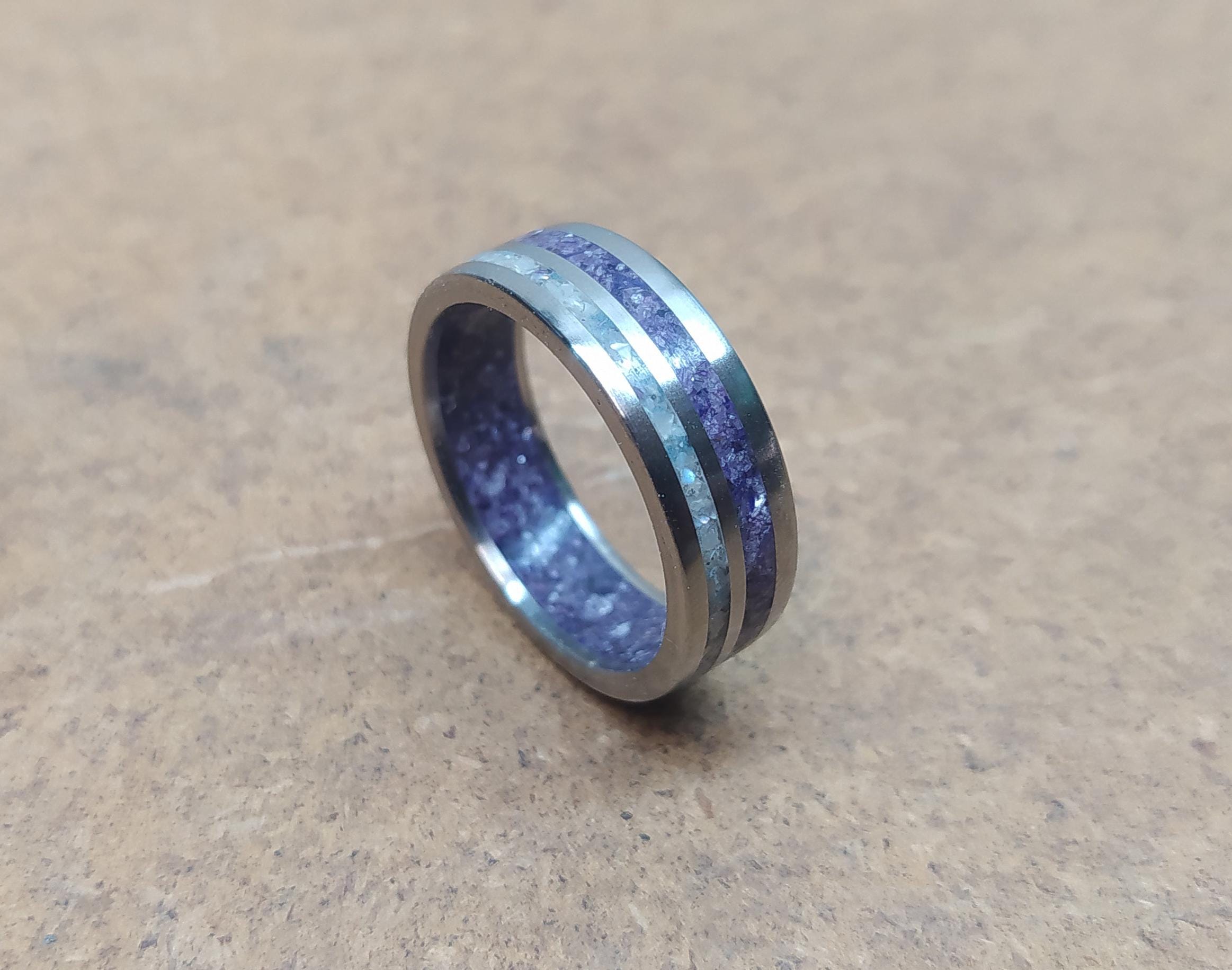 Titanium Wedding Band: Amethyst & Deer Antler Inlay, Unisex Promise Ring