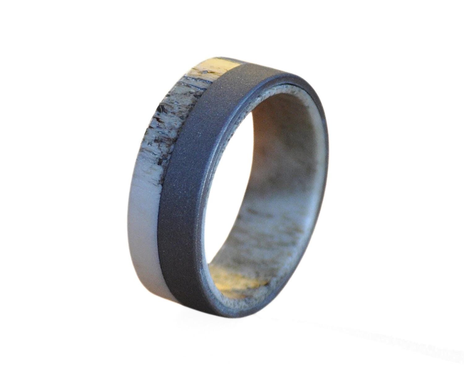 Handcrafted Deer Antler Ring: Sand Blasted Stainless Steel Hunter Ring