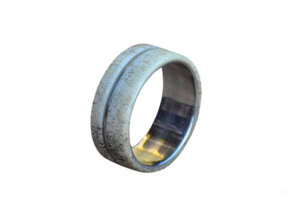Deer Antler Ring: Stainless Steel Off-Center Wedding Band