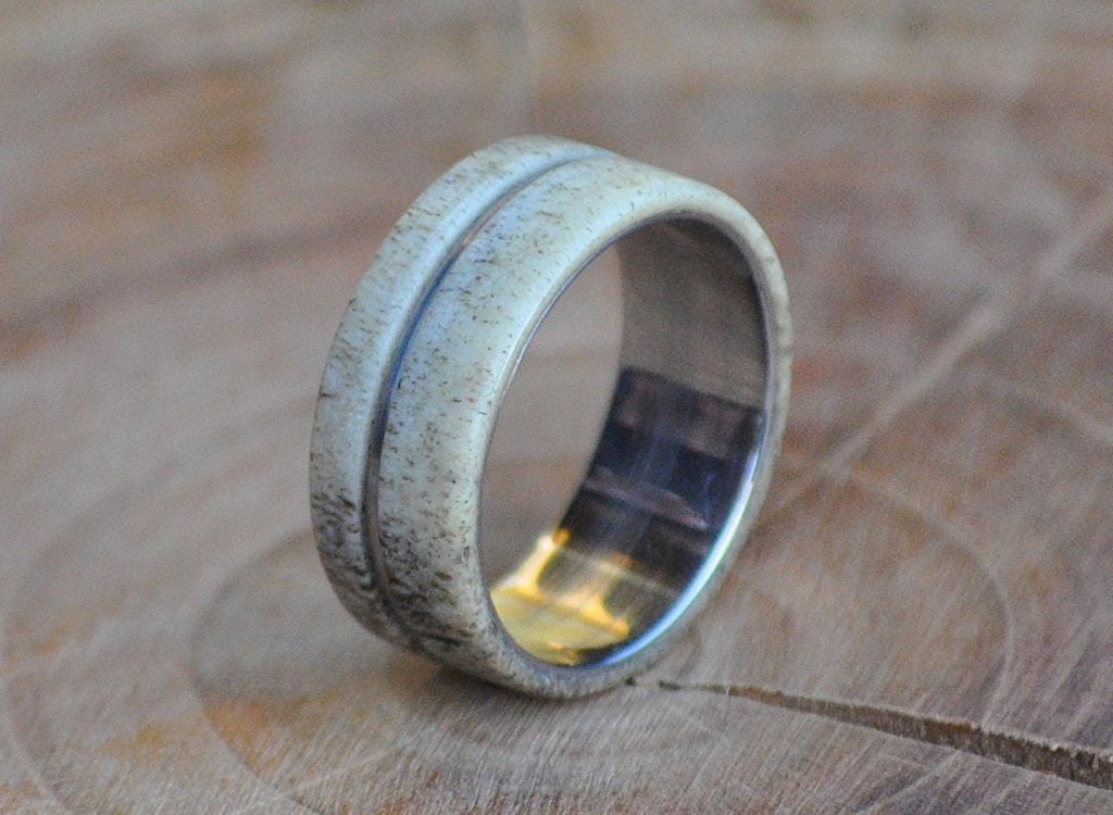 Deer Antler Ring: Stainless Steel Off-Center Wedding Band