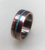 Titanium Wedding Band: Copper & Turquoise Inlay Ring - Rustic Mens Ring