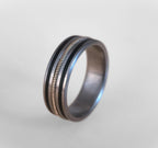Handmade Titanium Ring: Guitar String & Ebony Wood Inlay, Musician Wedding Band