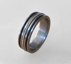Handmade Titanium Ring: Guitar String & Ebony Wood Inlay, Musician Wedding Band