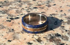 Handcrafted Titanium Ring: Zebrano Wood & Lapis Lazuli Inlay