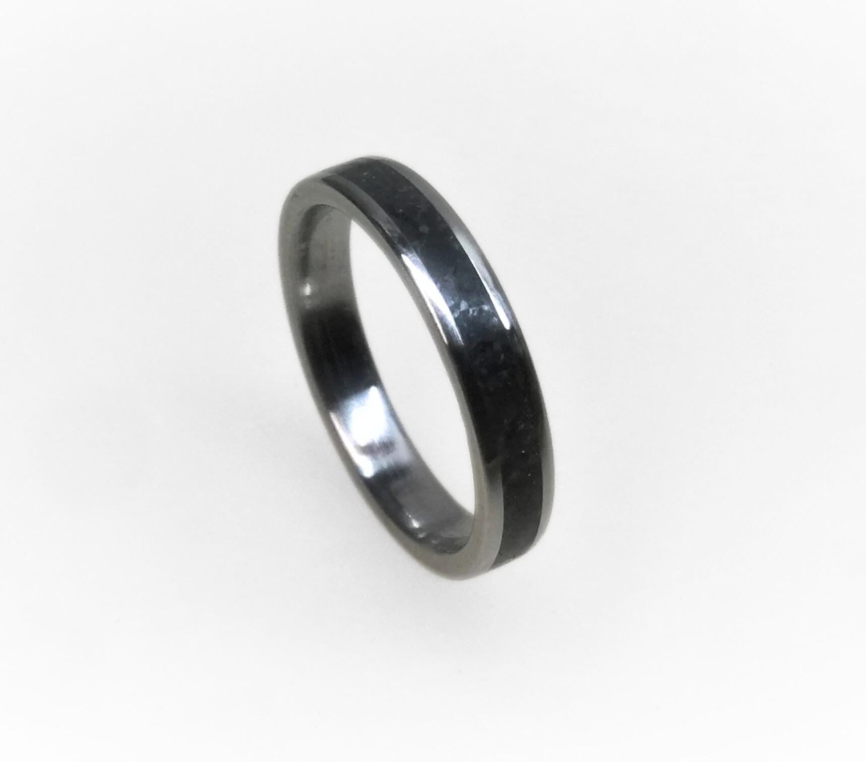 Elegant Titanium Ring with Black Obsidian Inlay - Womens Wedding Band