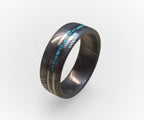 Handmade Damascus Steel Ring with Titanium & Turquoise Inlay