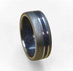 Damascus Steel Wedding Band: Titanium & Lapis Lazuli Inlay, Mens Ring