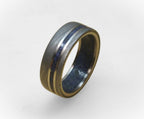 Damascus Steel Wedding Band: Titanium & Lapis Lazuli Inlay, Mens Ring