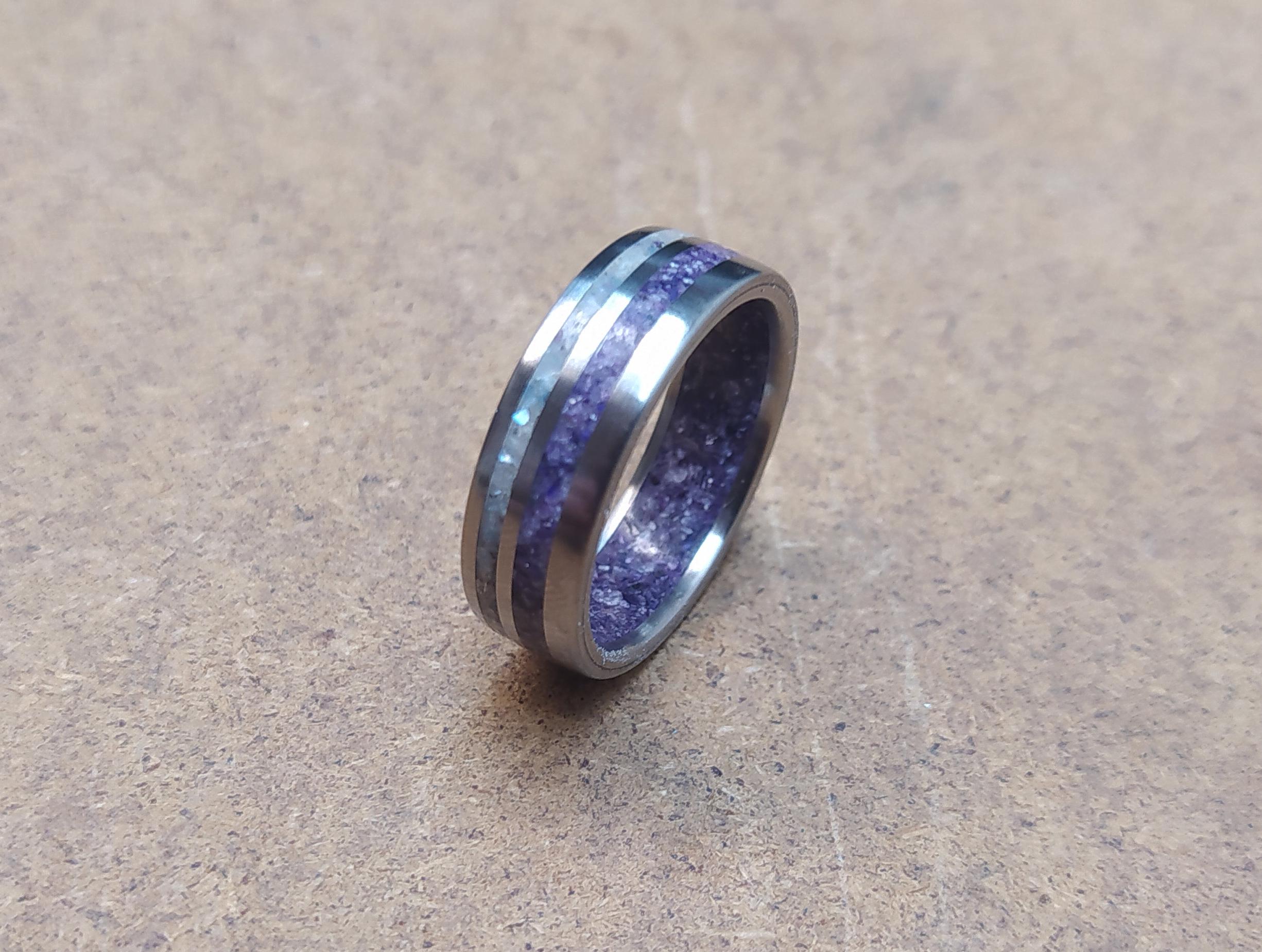 Titanium Wedding Band: Amethyst & Deer Antler Inlay, Unisex Promise Ring
