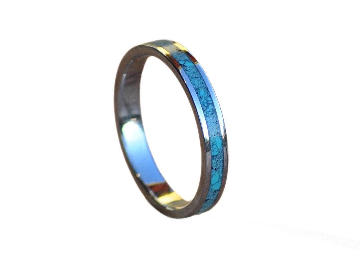 Handcrafted Stainless Steel Ring with Turquoise Inlay