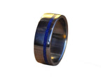 Customizable Stainless Steel Ring with Lapis Lazuli Inlay: Wedding Band