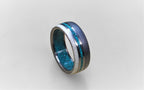 Damascus Steel Wedding Band: Titanium Ring with Turquoise and Antler Inlay