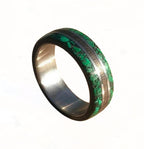 Titanium Wedding Band: Ebony Wood & Malachite Inlay