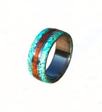 Elegant Titanium Ring: Exotic Snakewood & Turquoise Inlay