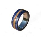 Handcrafted Titanium Ring: Zebrano Wood & Lapis Lazuli Inlay