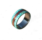 Elegant Titanium Ring: Exotic Snakewood & Turquoise Inlay