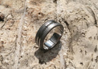 Handcrafted Damascus Wedding Ring with Pyrite - Mens Titanium Band