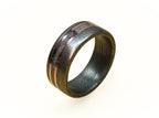 Handmade Damascus Steel Wedding Band: Copper & Blue Opal Inlay
