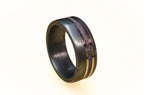 Handmade Damascus Steel Wedding Band: Copper & Blue Opal Inlay