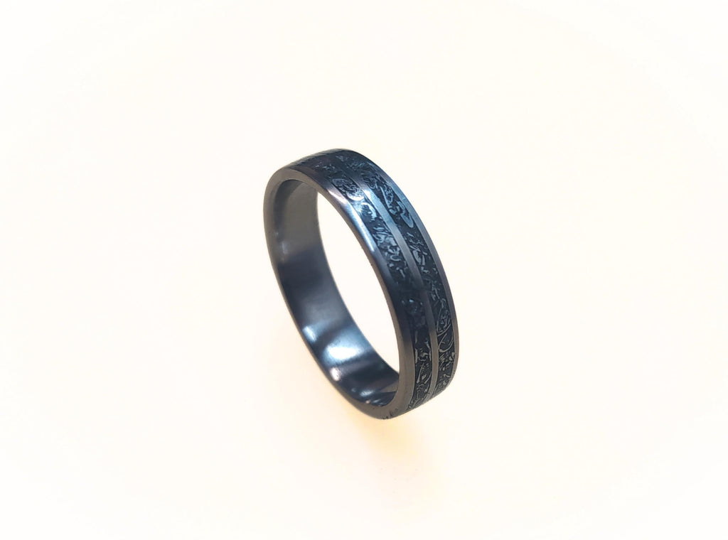 Titanium Wedding Ring with Crushed Shaving Inlay, Rustic and elegant wedding band