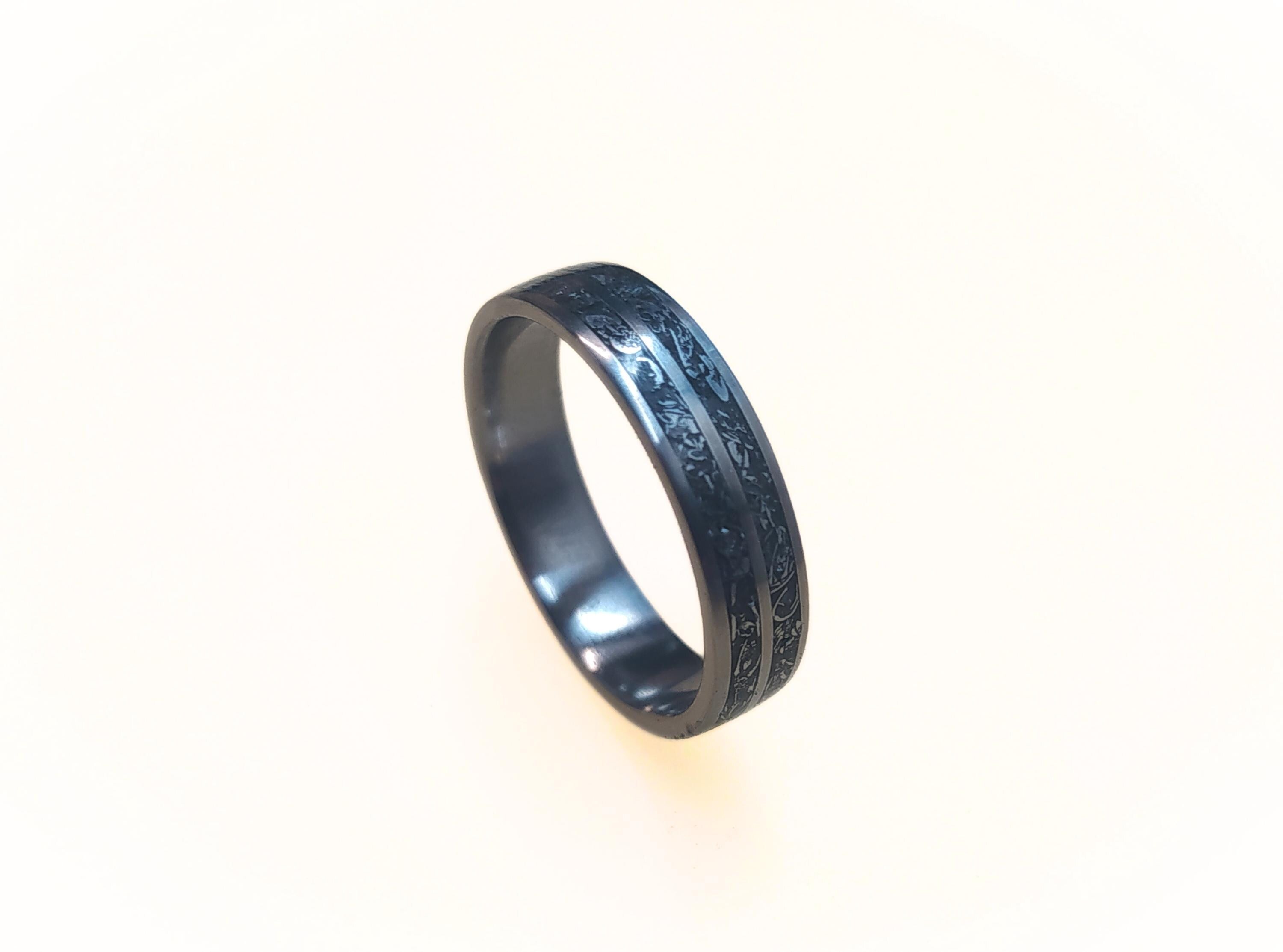 Titanium Wedding Ring with Crushed Shaving Inlay, Rustic and elegant wedding band