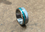 Titanium Wedding Band: Deer Antler & Turquoise Inlay, Mens Ring