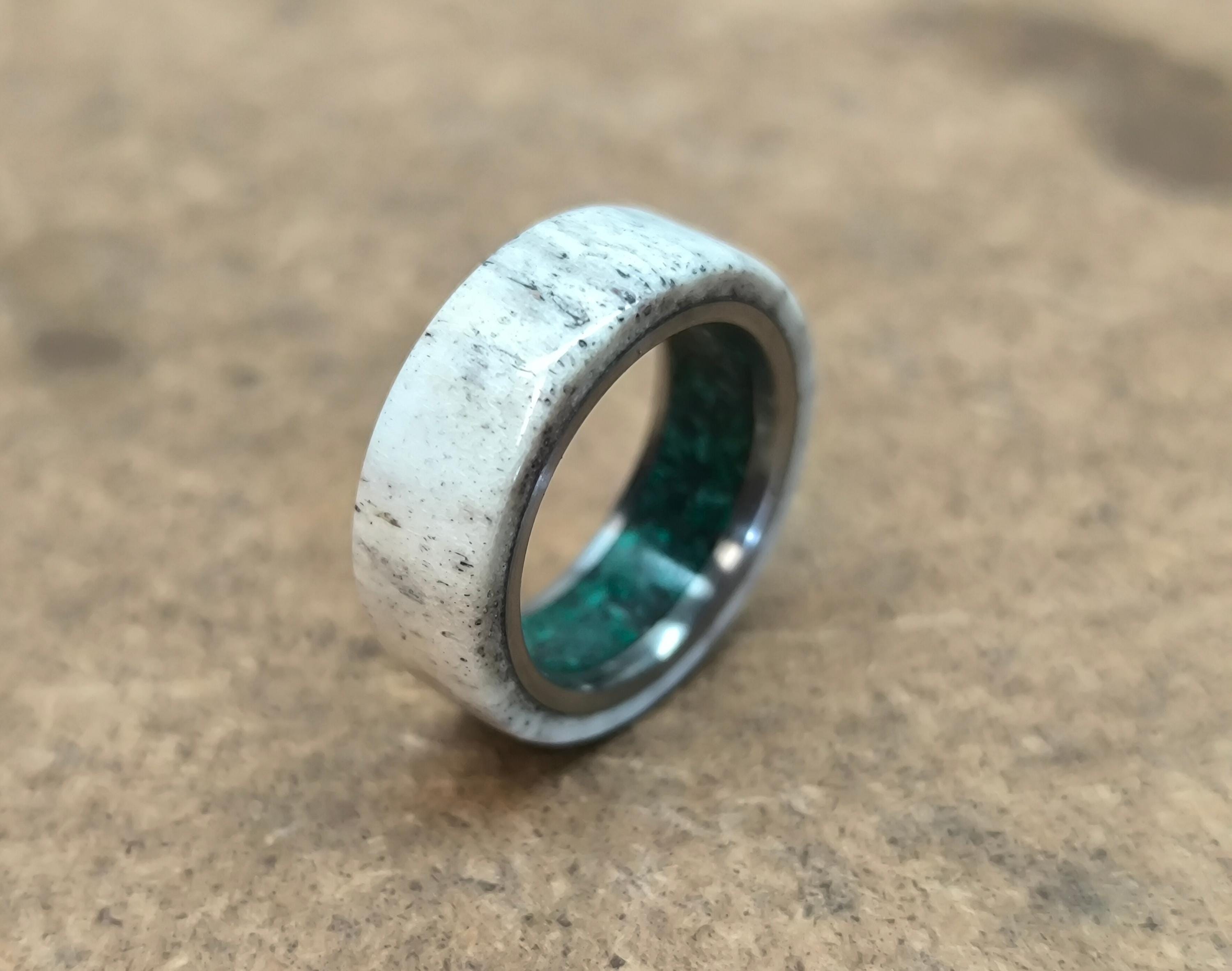 Customizable Titanium Ring: Deer Antler & Malachite Inlay