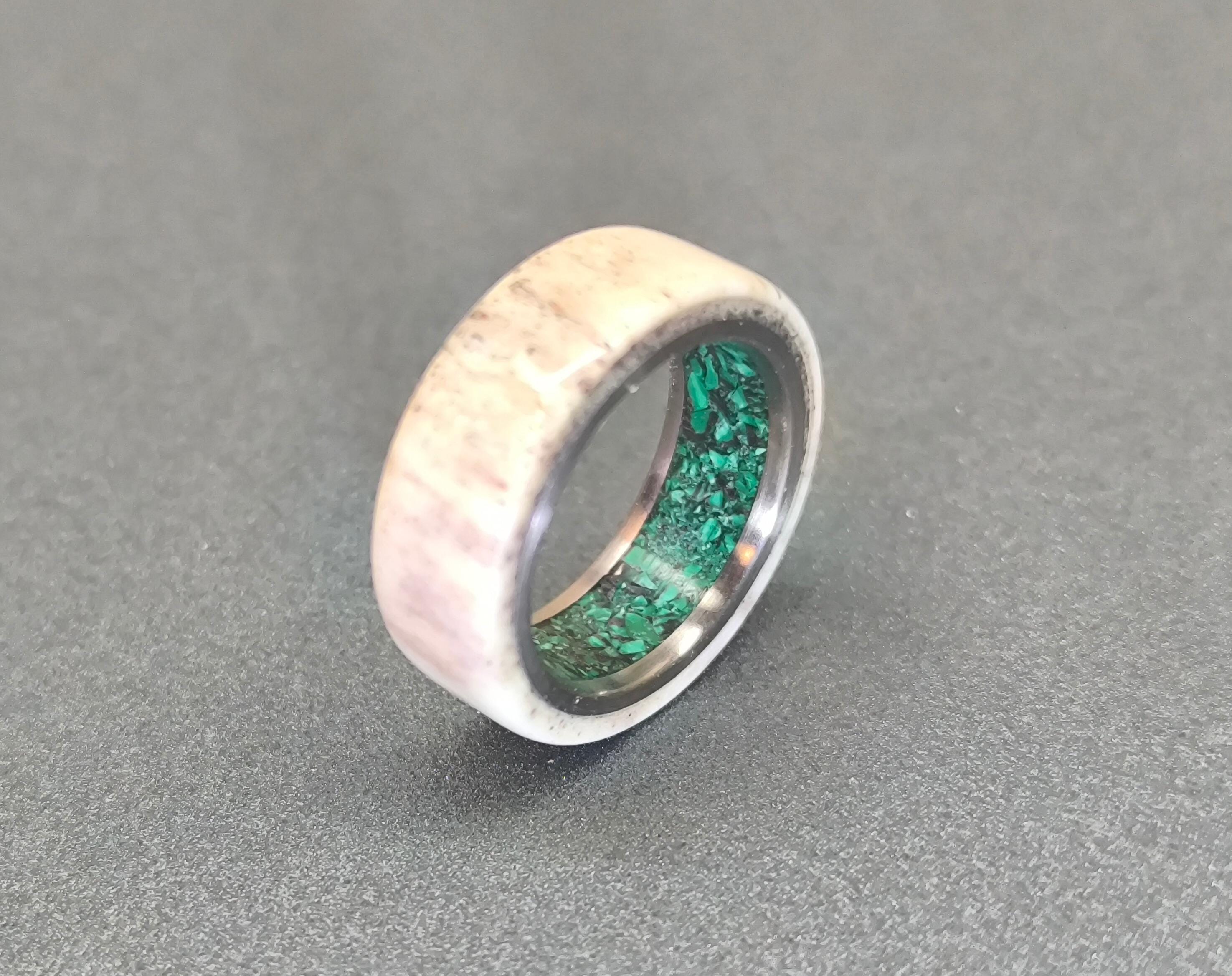 Customizable Titanium Ring: Deer Antler & Malachite Inlay