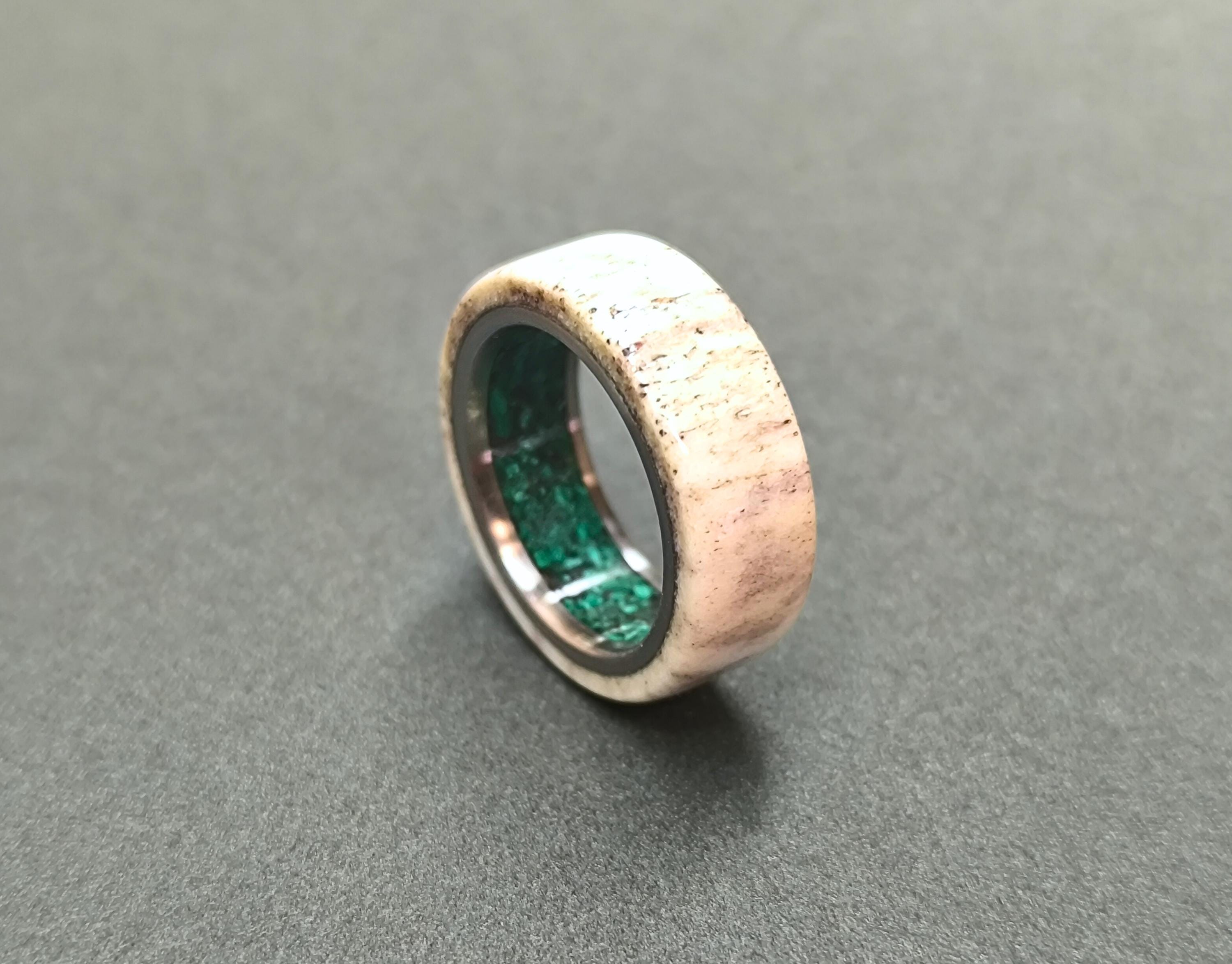 Customizable Titanium Ring: Deer Antler & Malachite Inlay