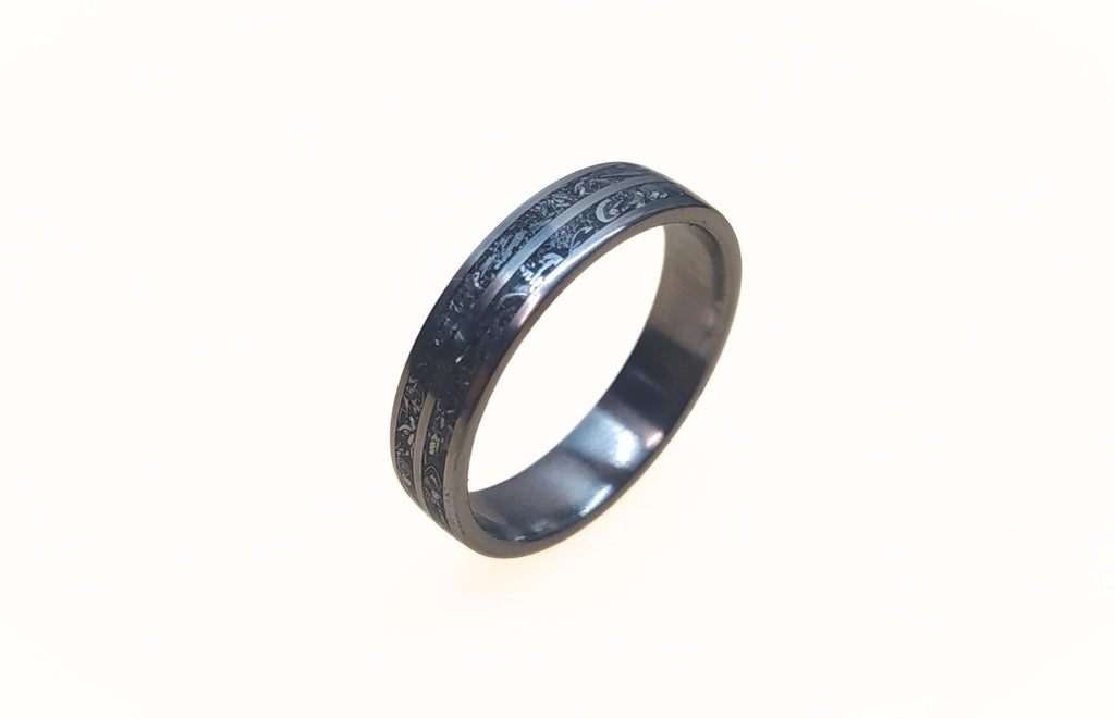 Titanium Wedding Ring with Crushed Shaving Inlay, Rustic and elegant wedding band