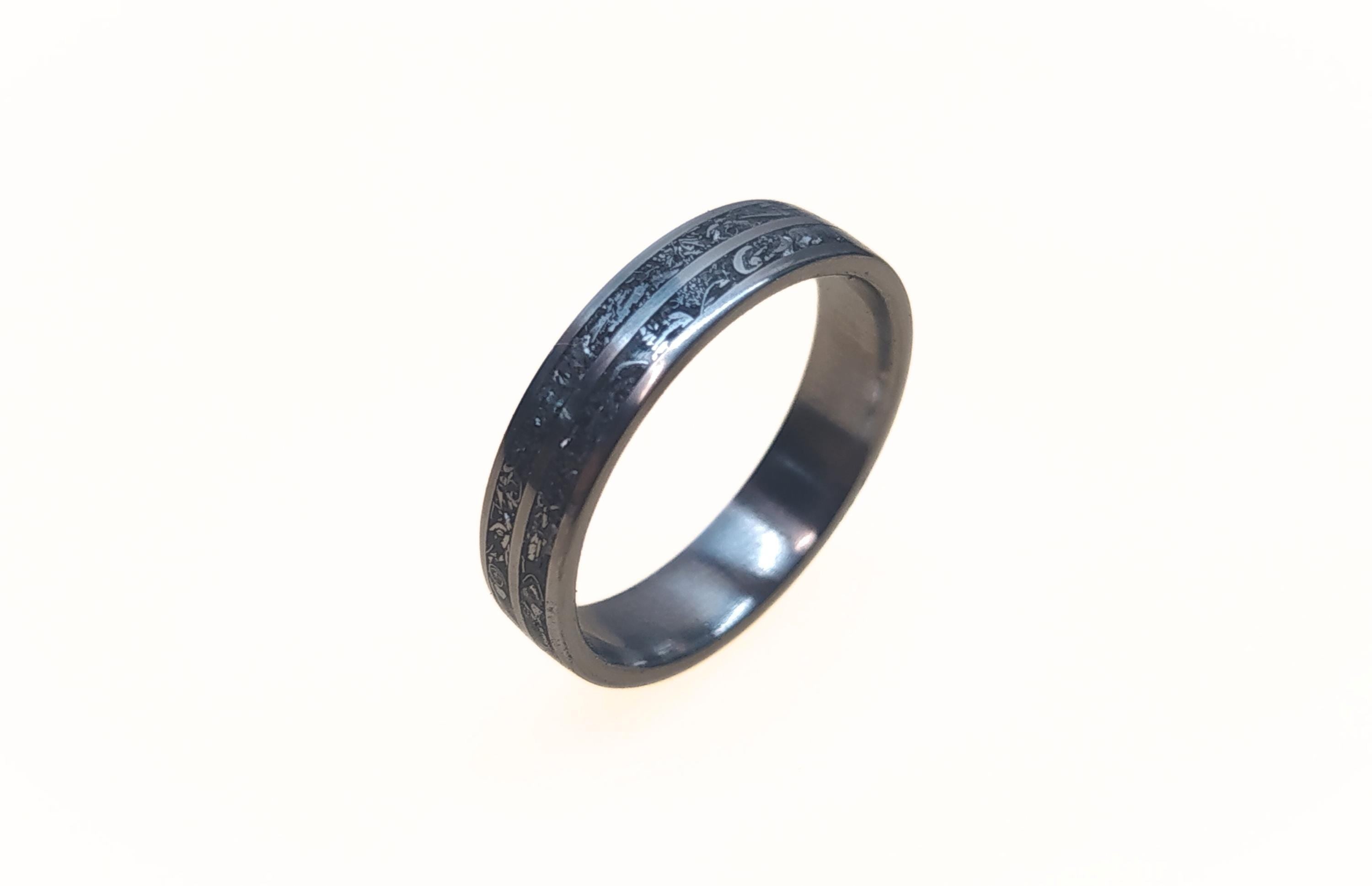 Titanium Wedding Ring with Crushed Shaving Inlay, Rustic and elegant wedding band
