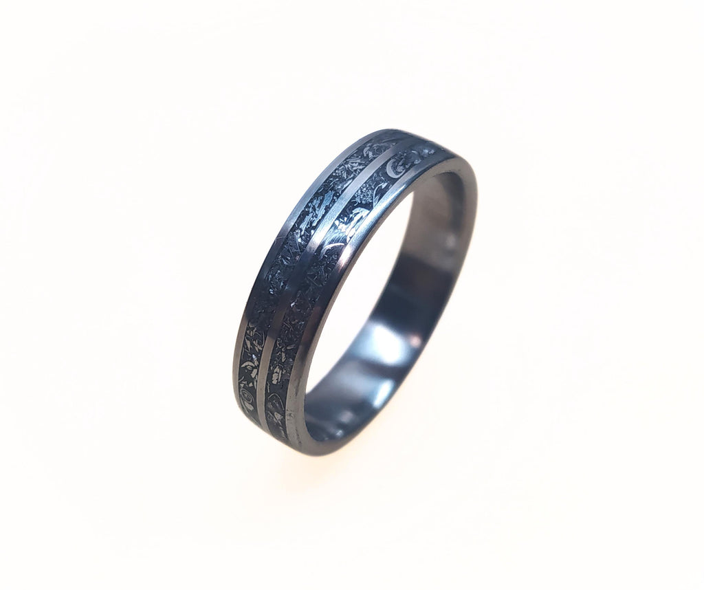 Titanium Wedding Ring with Crushed Shaving Inlay, Rustic and elegant wedding band