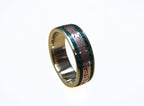 Brass Wedding Ring, Patina Copper Green Jade Inlay, Handmade Band