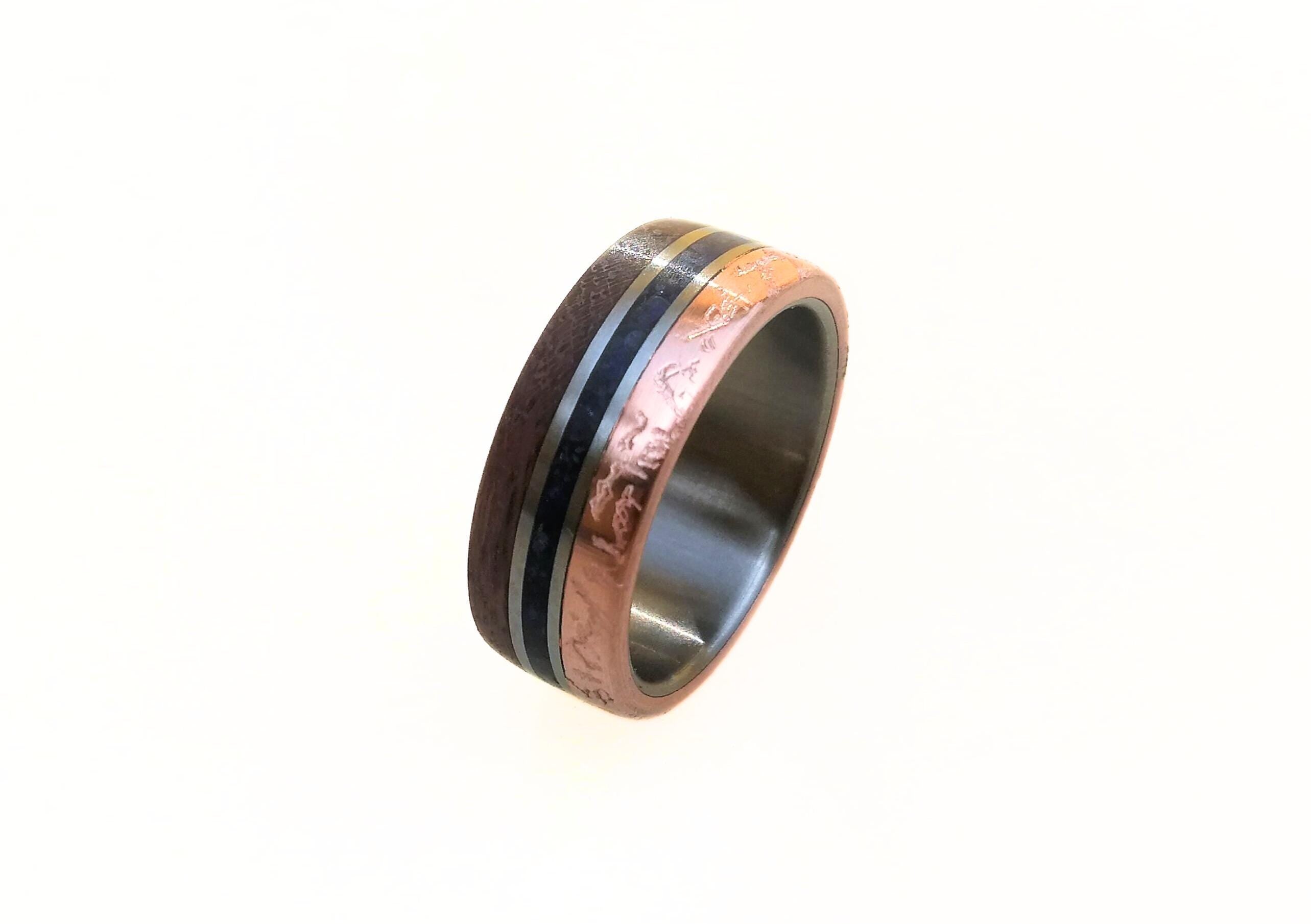 Titanium Wedding Band: Patina Copper, Lapis Lazuli & Amaranth Wood Inlay