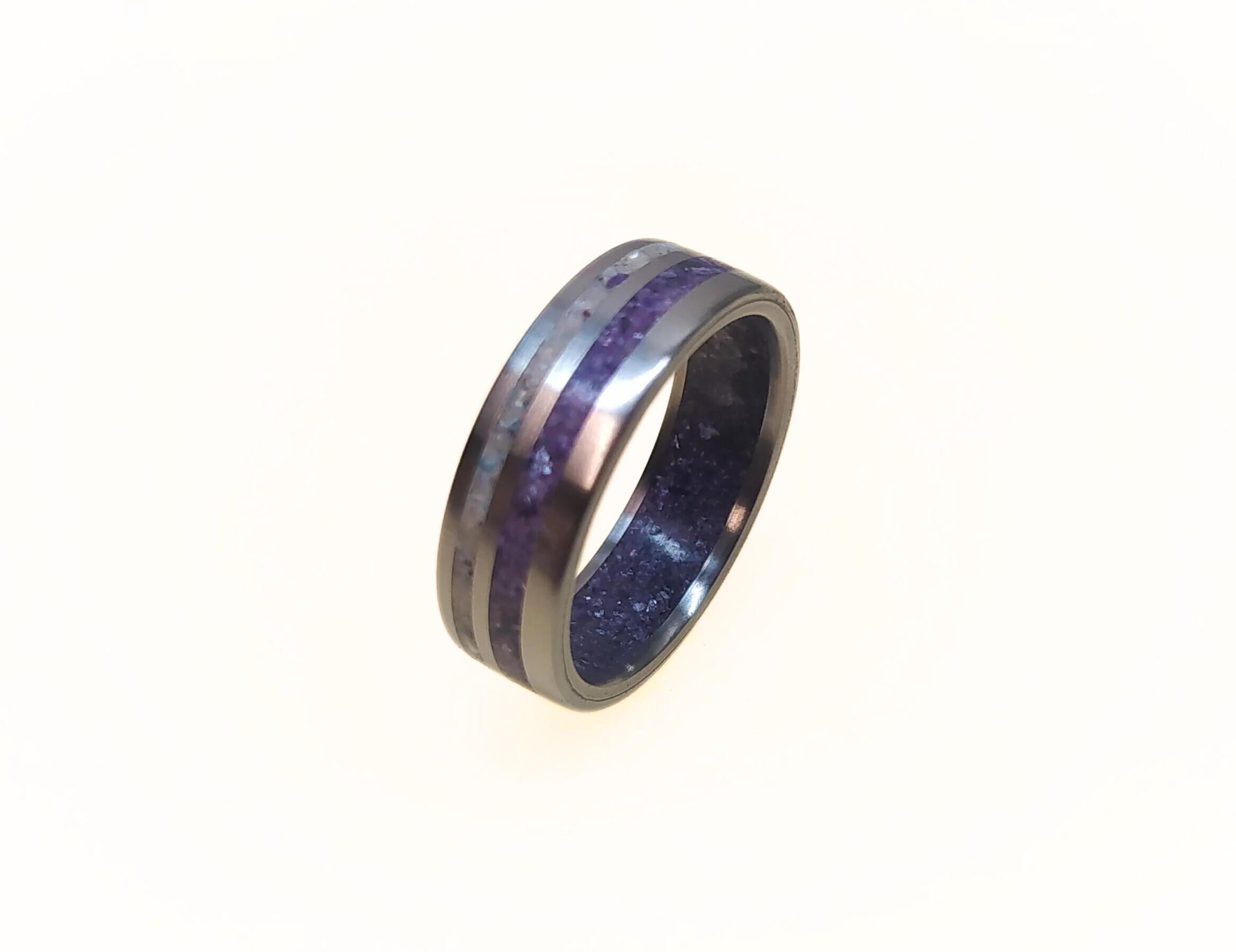 Titanium Wedding Band: Amethyst & Deer Antler Inlay, Unisex Promise Ring