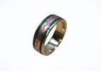 Brass Wedding Ring, Patina Copper Green Jade Inlay, Handmade Band