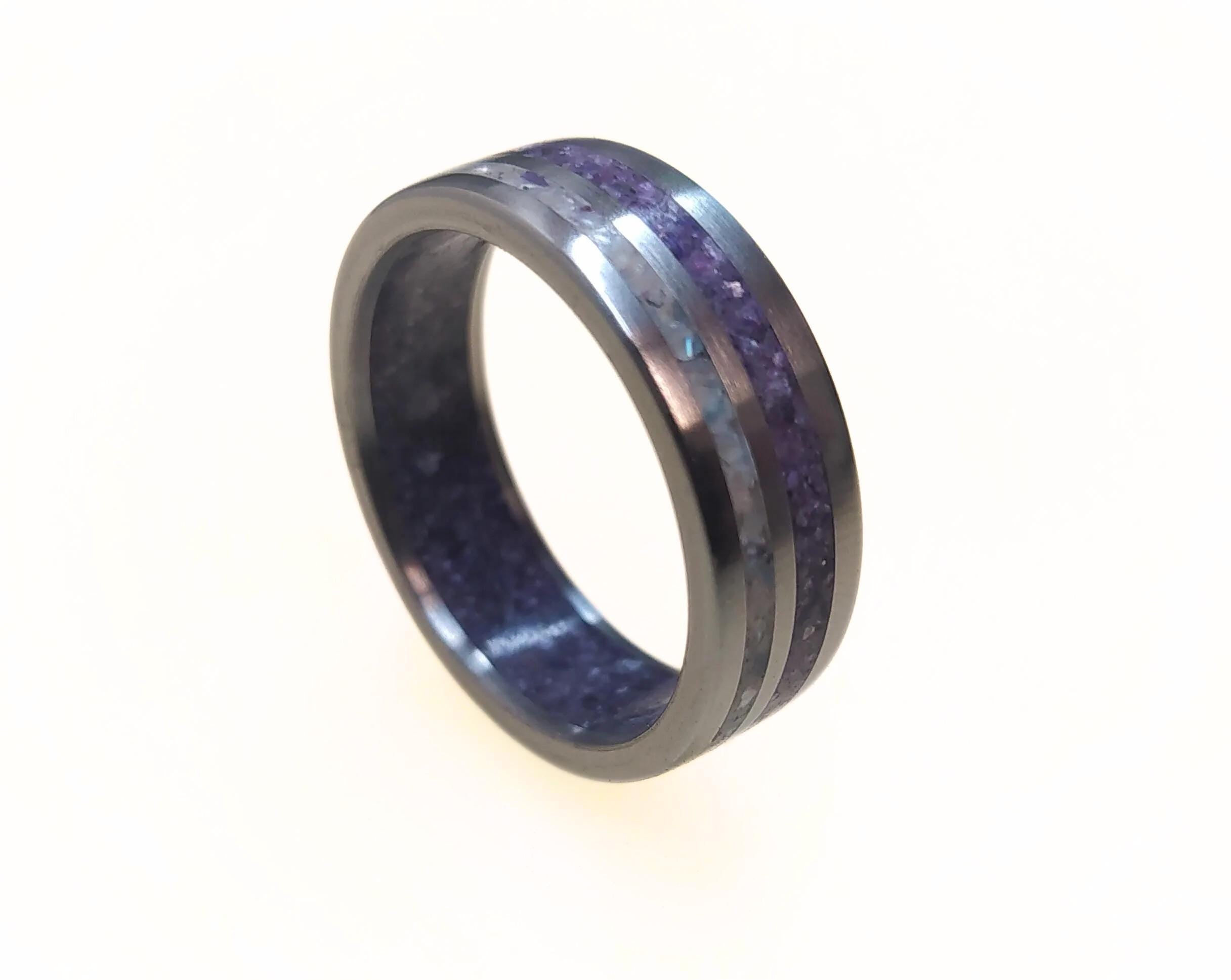 Titanium Wedding Band: Amethyst & Deer Antler Inlay, Unisex Promise Ring