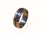 Titanium Ring with Mixed Stone Inlay: Garnet & Amethyst, Handmade Copper Accent