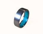 Brushed Titanium Ring with Turquoise Inlay - Handmade Band