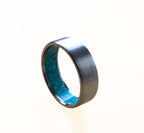 Brushed Titanium Ring with Turquoise Inlay - Handmade Band
