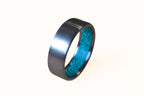 Brushed Titanium Ring with Turquoise Inlay - Handmade Band