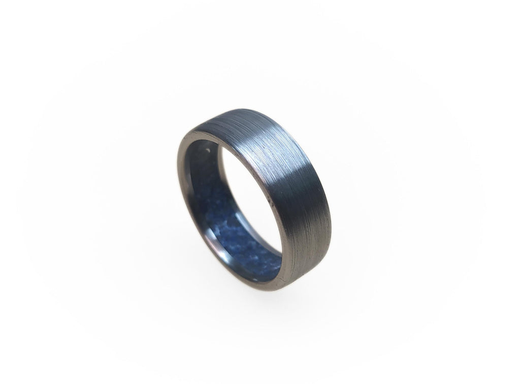 Brushed Titanium Ring: Lapis Lazuli Inlay, Handmade Band